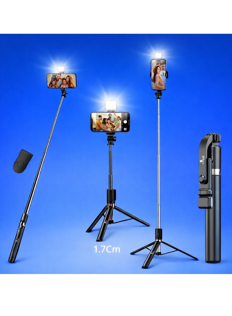 التخطيط ترايبود ثابت طويل 1.7 متر + سيلفي ستيك + حامل موبايل + رينج لايت – جهاز 3 في 1 مميز للتصوير وصناعة المحتوى والبث المباشر - Image 1